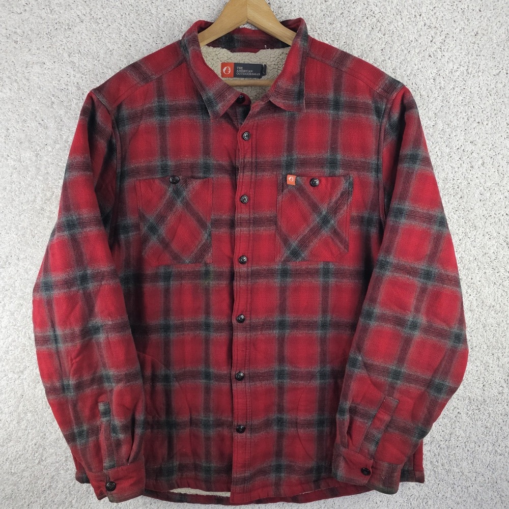 The American Outdoorsman Sherpa Lined Flannel‎ Plaid Shacket Shirt Men's XXL